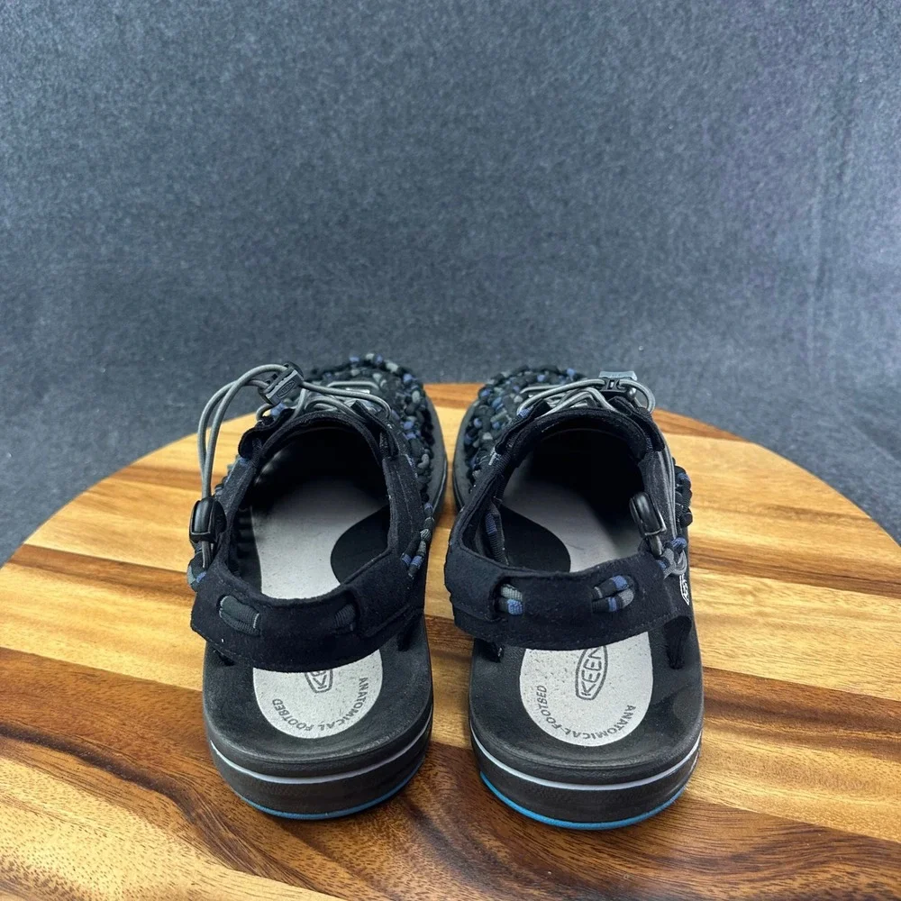 Keen Sandals Uneek Hiking Slip On Mens 10.5 Black Blue Braided Rope Cord 1014617